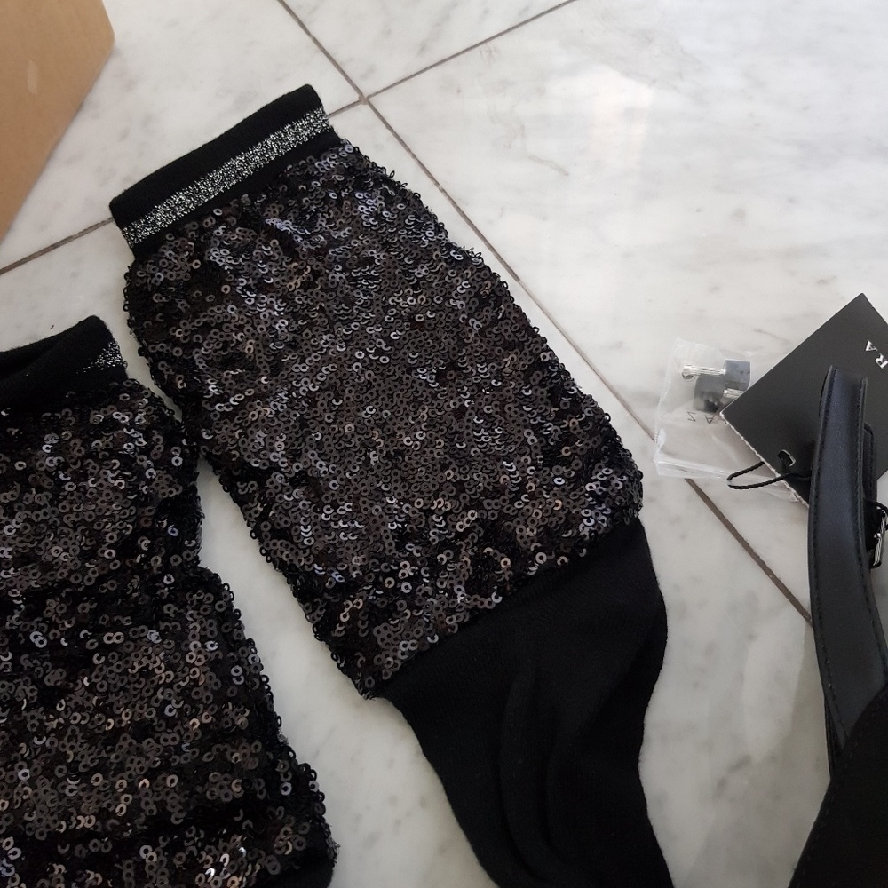 Zara Sequinned Sock Style Slingback Court Heels - Picture 8 of 8